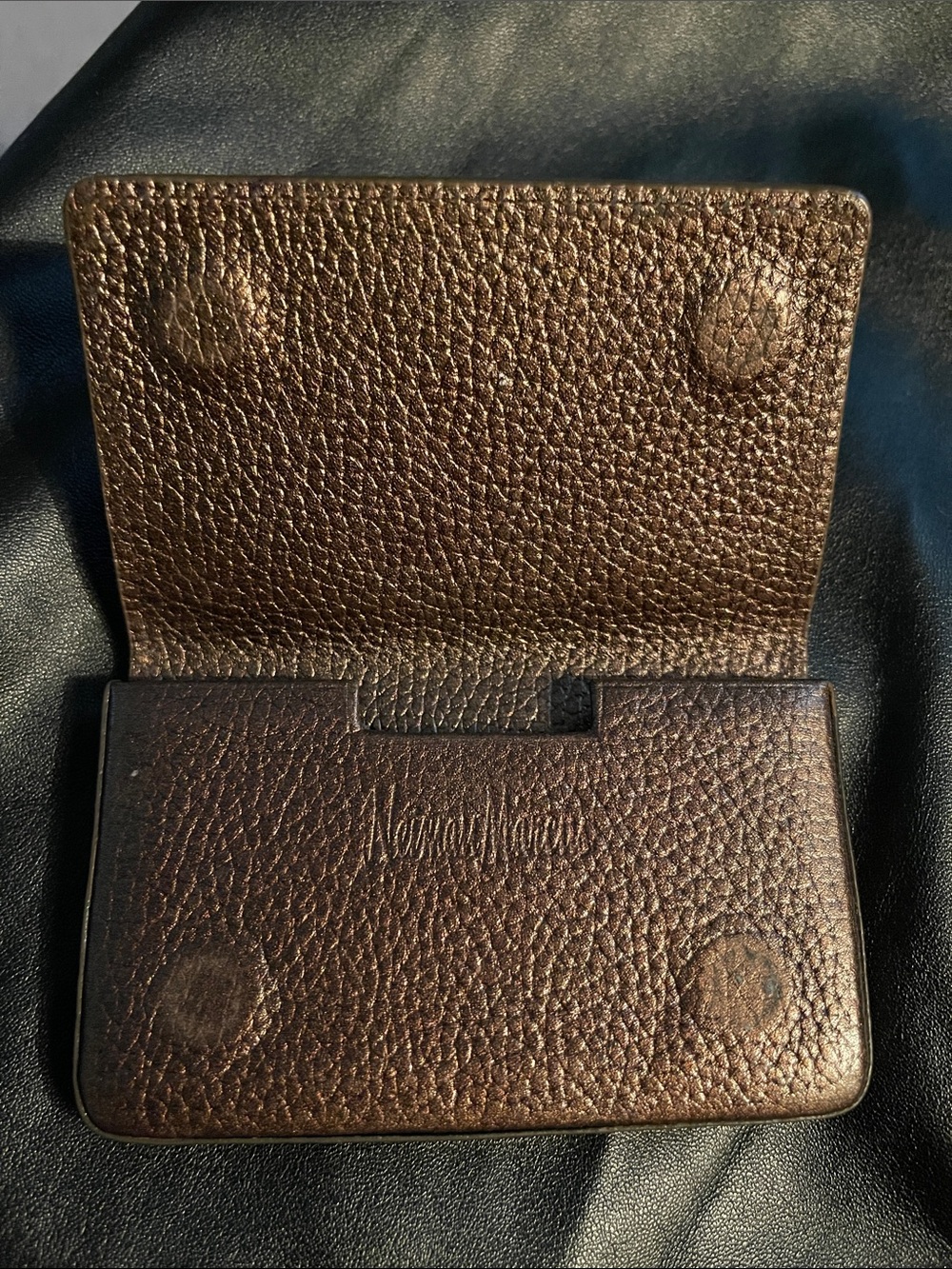 NM- Neiman-Marcus Dark Brown Pebbled Leather Card Holder